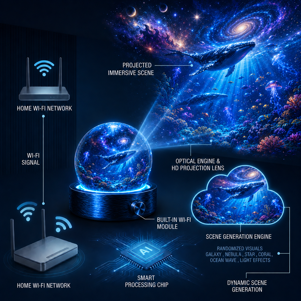🐉SCNDR® 360° Smart Holographic Projector (HD Smart Dynamic 5D)