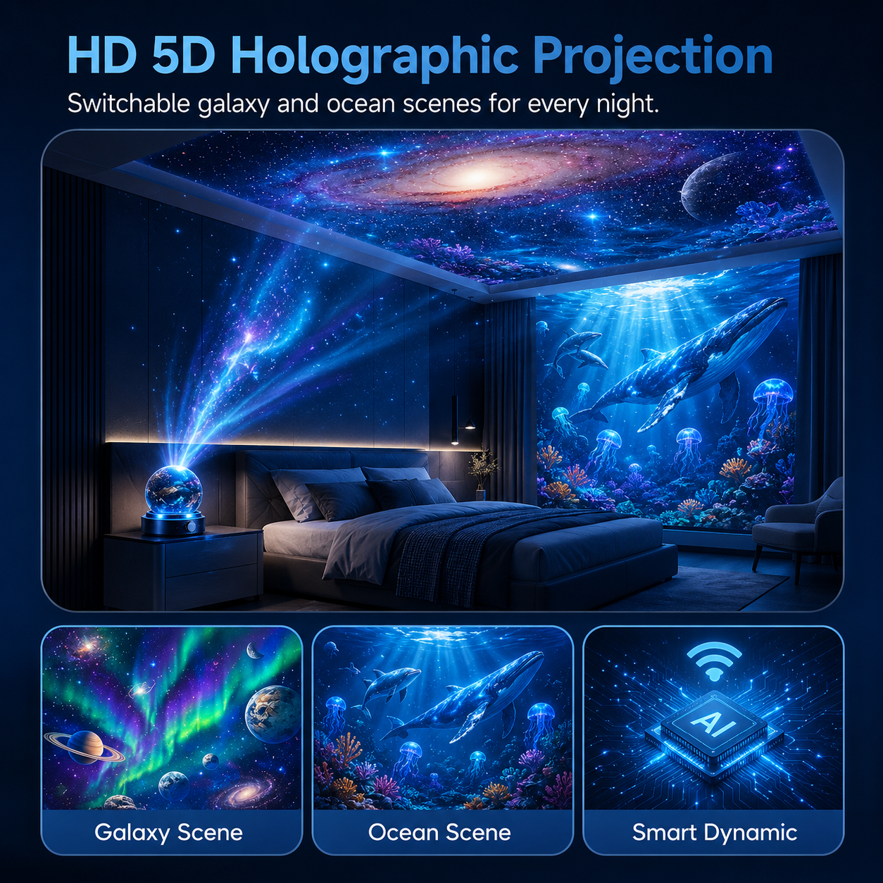 🐉SCNDR® 360° Smart Holographic Projector (HD Smart Dynamic 5D)