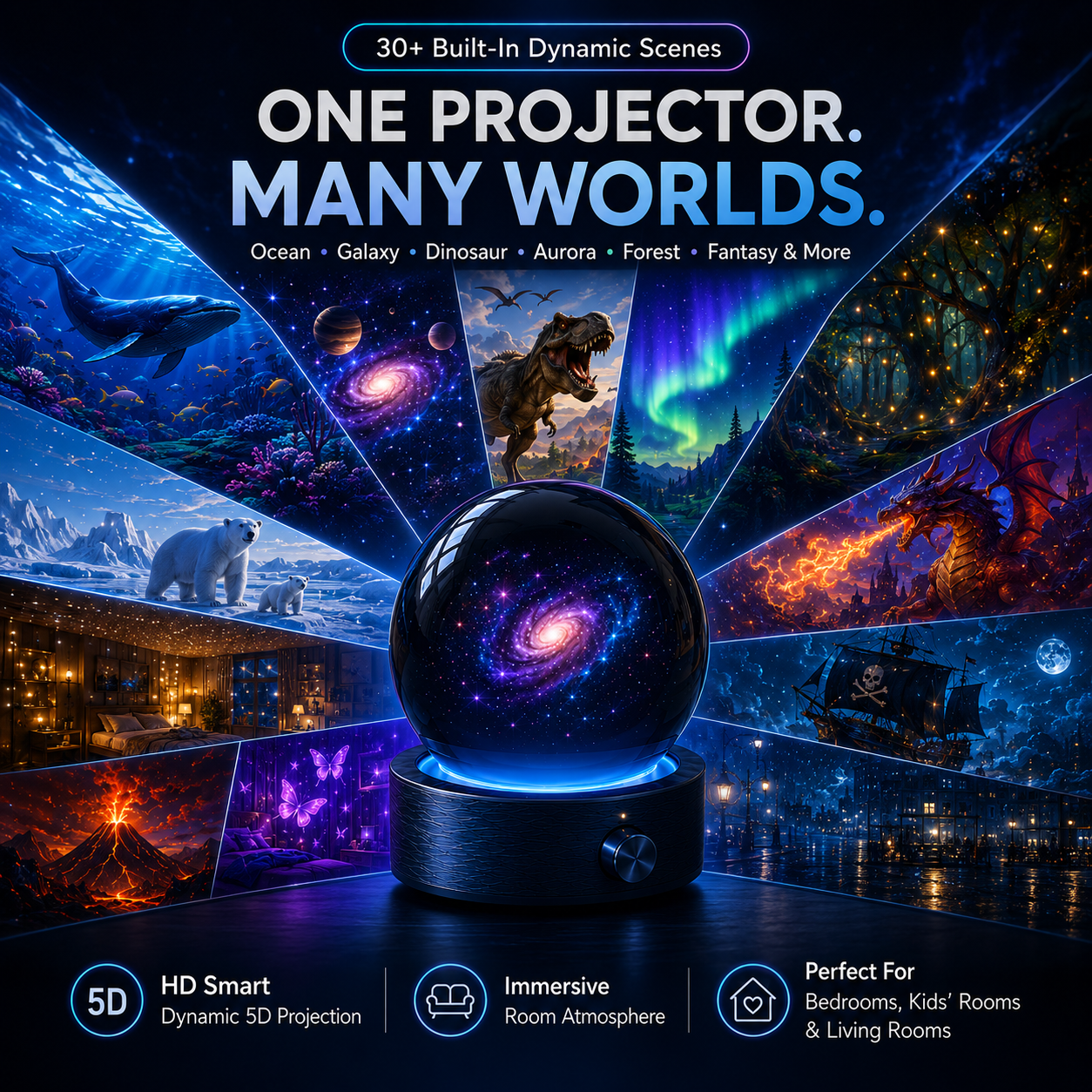 🐉SCNDR® 360° Smart Holographic Projector (HD Smart Dynamic 5D)